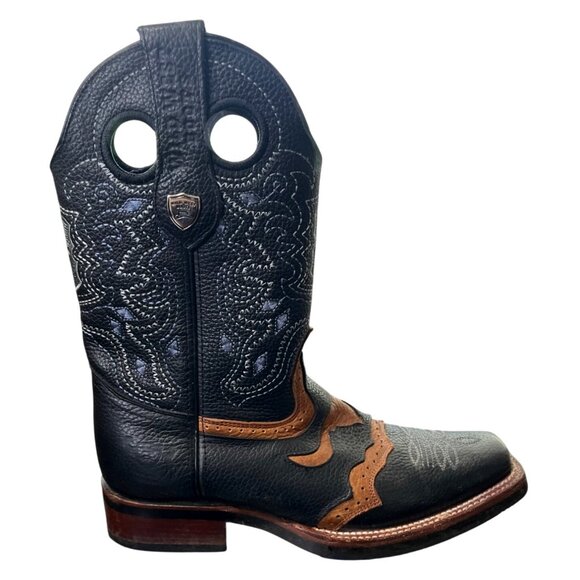 Wild West Leather Boots Square Toe Black Brown Cowboy Rodeo Mens Size 6.5 EE - Picture 9 of 9